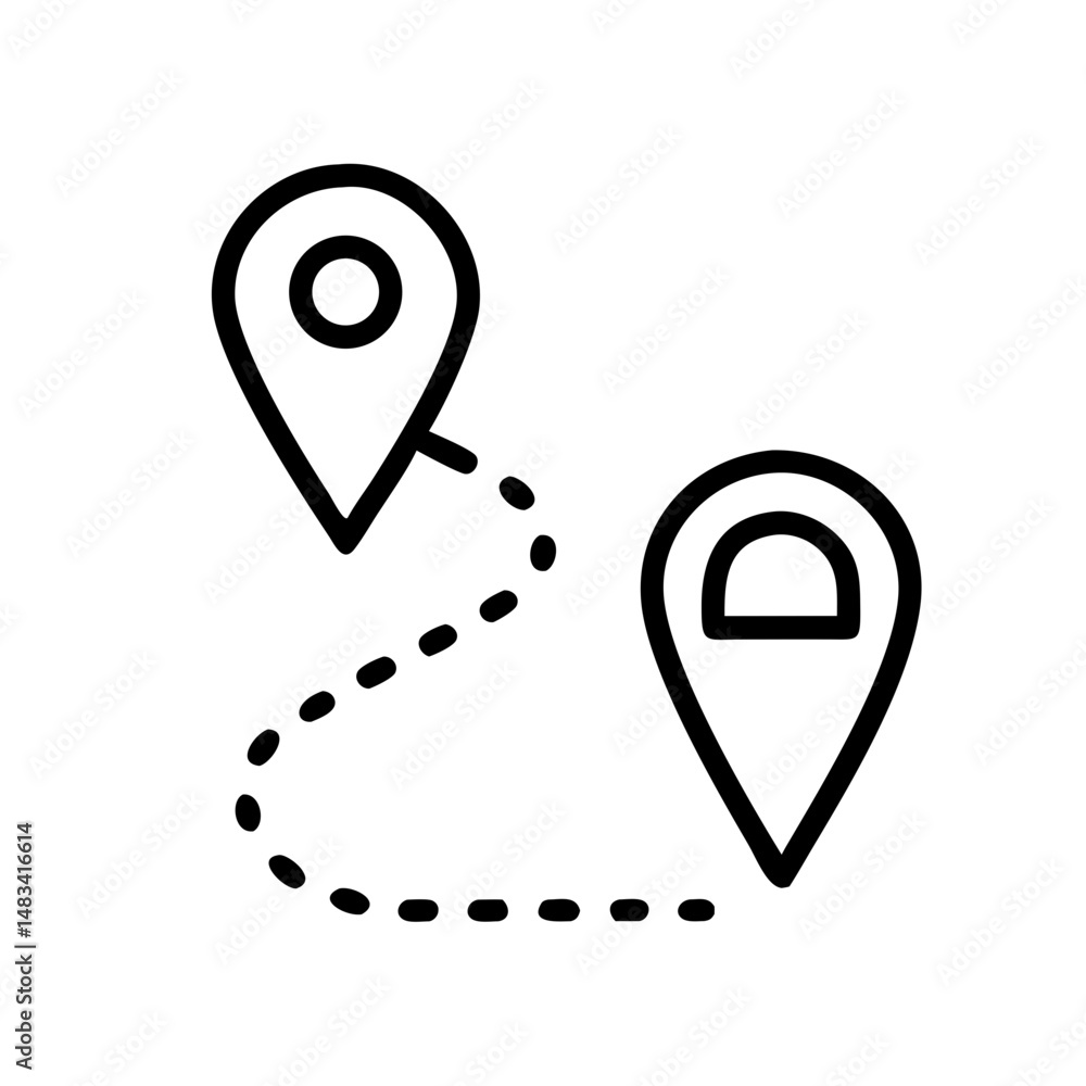 Poster road path with pin destination icon representing travel route, navigation, and location arrival