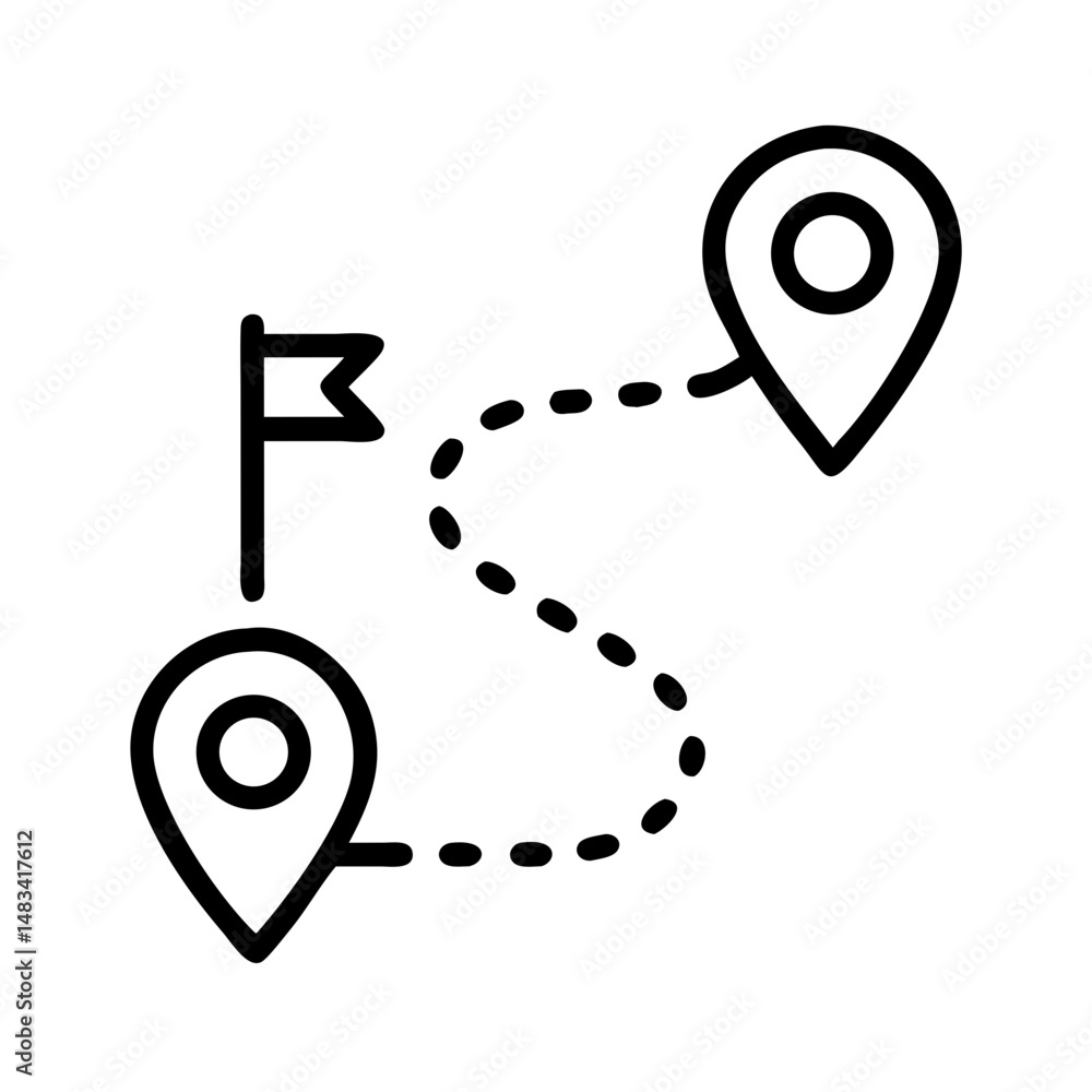 Poster Route Path with Location Flag Icon Representing Travel Destination, Navigation Route, and Journey Planning