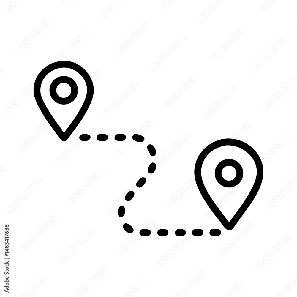 Poster route with location pins icon representing travel navigation, destination planning, and map guidance