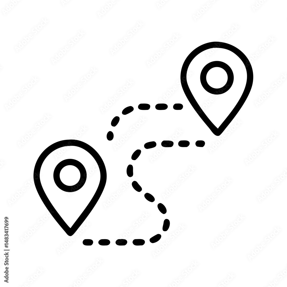 Aufkleber Route with Multiple Pin Markers Icon Representing Travel Path, Navigation Points, and Location Mapping