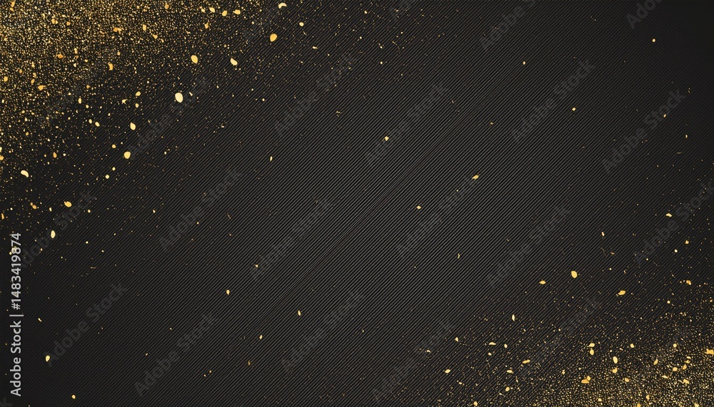 Poster luxury black background with diagonal lines and golden glitter splashes for elegant banner, invitati
