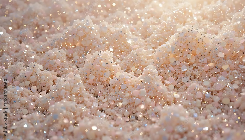 Poster abstract glittering surface with sparkling grains and iridescent shimmer, creating a dreamy and ethe