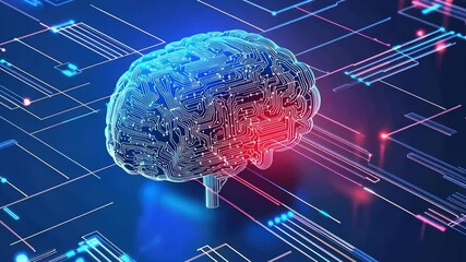 artificial intelligence brain circuit board lines glowing neon colors digital network communication - Powered by Adobe