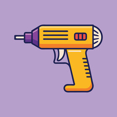 Stylized illustration of a yellow and purple electric drill on lilac background