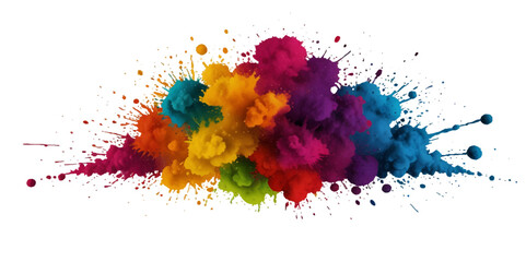 Multicolored rainbow holi explosion of cloud powder holi paint decoration isolated on transparent background. Vector abstract colorful rainbow paint festival background.