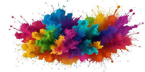 Multicolored rainbow holi explosion of cloud powder holi paint decoration isolated on transparent background. Vector abstract colorful rainbow paint festival background.