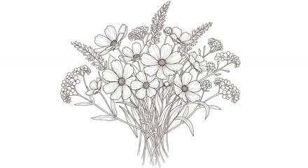 Monochrome floral bouquet illustration