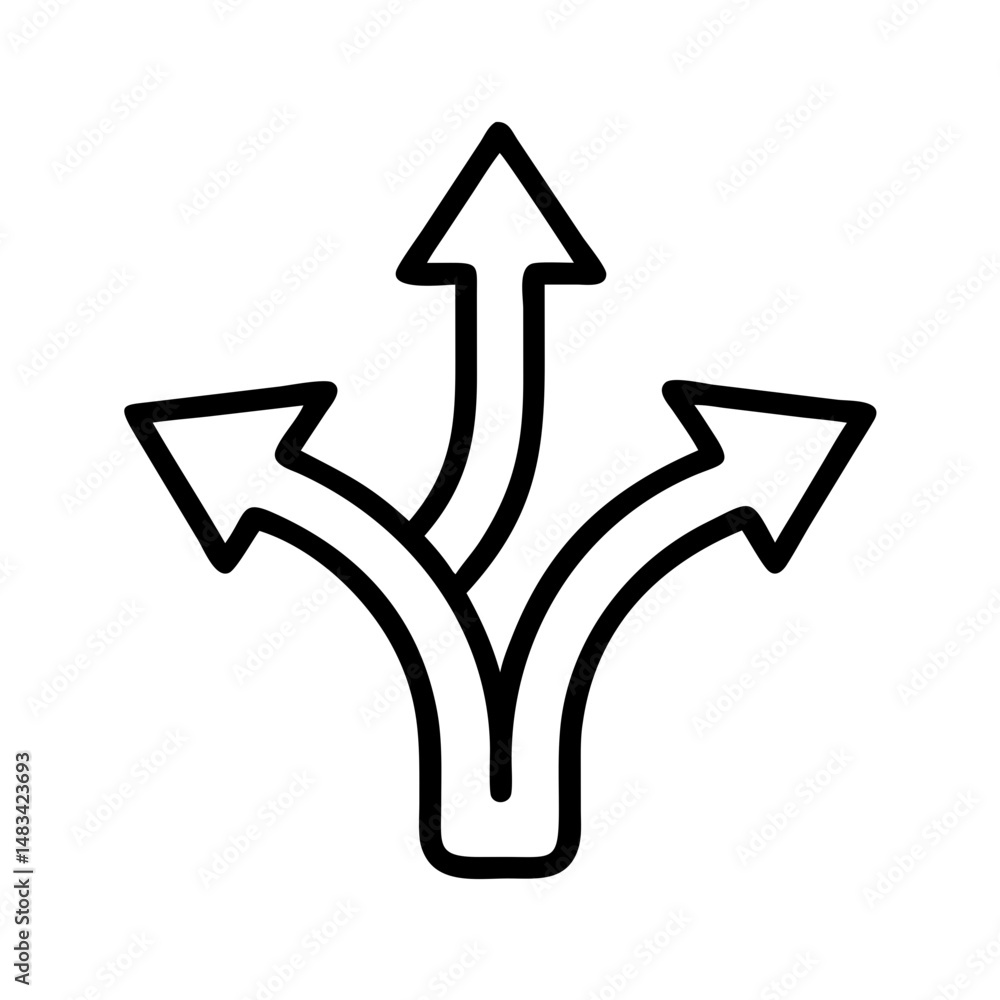 Poster Split Upward Route Arrows Icon Representing Directional Growth, Navigation Choices, and Strategic Pathways