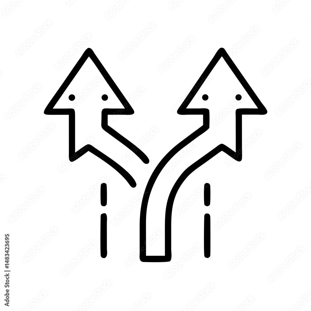 Poster Split Upward Route Arrows Icon Representing Directional Growth, Navigation Choices, and Strategic Pathways