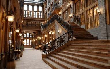 Opulent staircase hall with vintage lighting