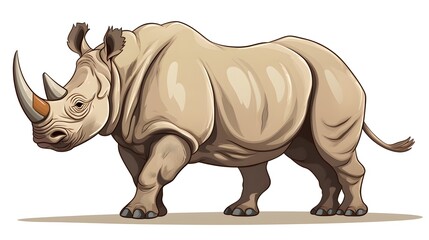 Obraz premium Cartoon Vector Illustration of a Rhinoceros on a White Background for Design Projects