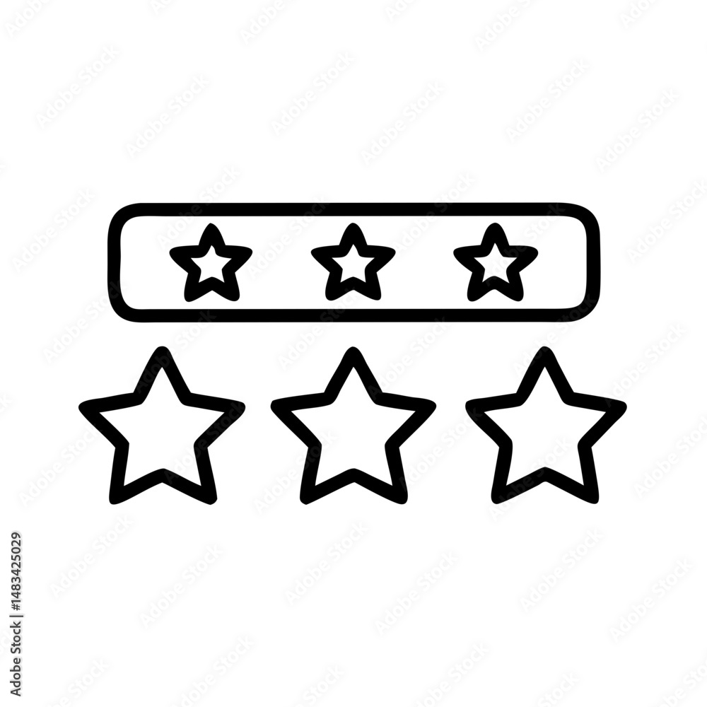 Poster star rating bar icon representing user review metrics, quality evaluation, and performance feedback 