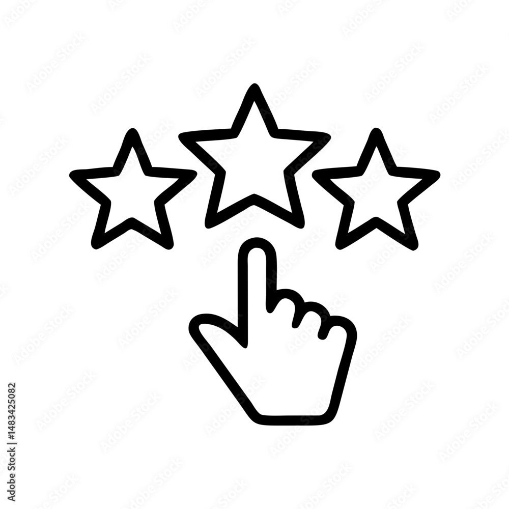 Poster star rating with pointer click icon representing user feedback, interactive review system, and onlin