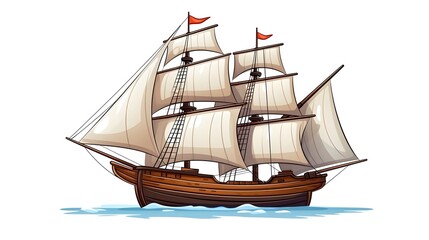 Sail Ship Cartoon Vector Illustration on White Background - Nautical Theme Design for Marketing Materials and Children's Books