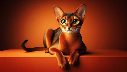 Abyssinian cat burn orange color motif background