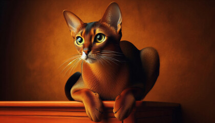 Abyssinian cat burn orange color motif background
