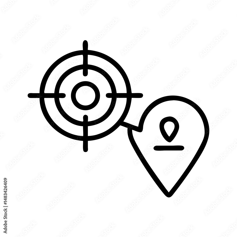 Aufkleber target locator with pin icon representing destination marking, location accuracy, and navigation pre