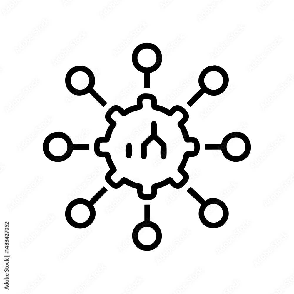 Poster Technology Hub Network Icon Representing Digital Connectivity, Centralized Infrastructure, and Tech Ecosystem Integration