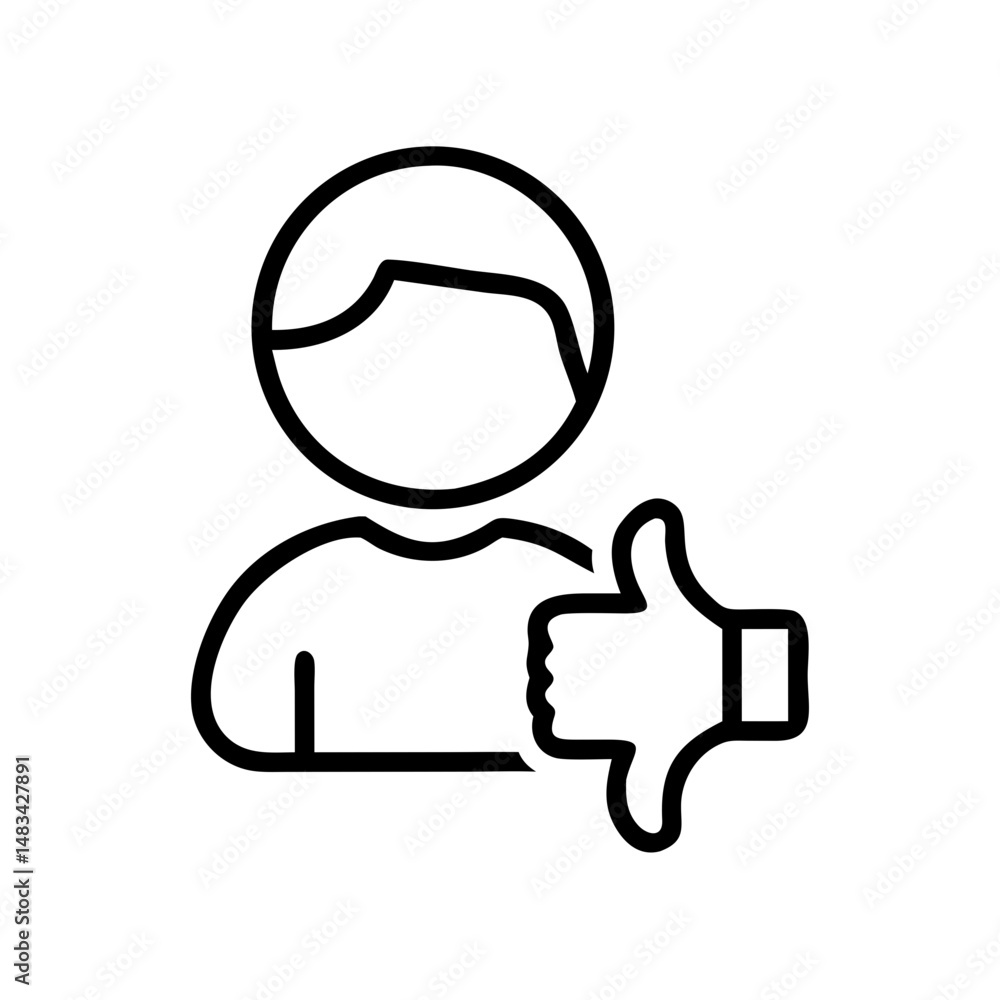 Poster thumbs down user icon representing negative feedback, disapproval response, and user rating interact