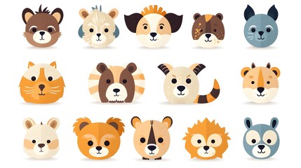 Collection of Cartoon Animal Character Icons for Design Projects and Branding