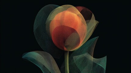 A conceptual tulip representation with bold, overlapping geometric elements creating a futuristic aesthetic