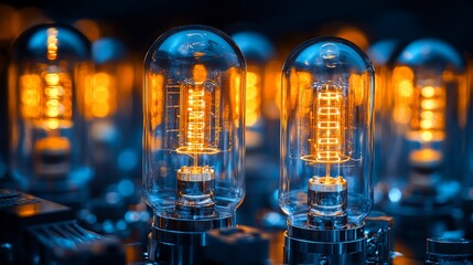 Vintage vacuum tubes glowing warmly