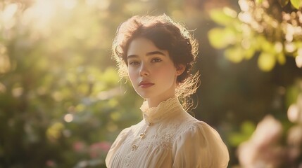 Vintage woman outdoors in sunlight