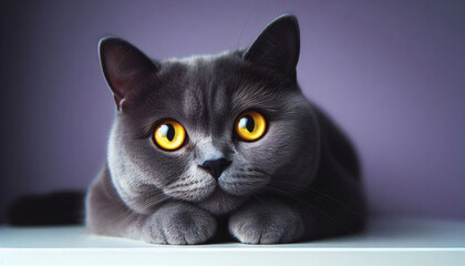 Cute fury dark grey hair cat big bright eyes