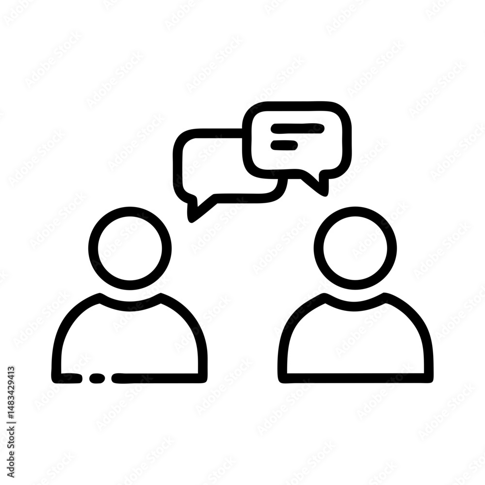 Poster Two Users Conversing Icon Representing Face-to-Face Dialogue, Social Interaction, and Verbal Communication