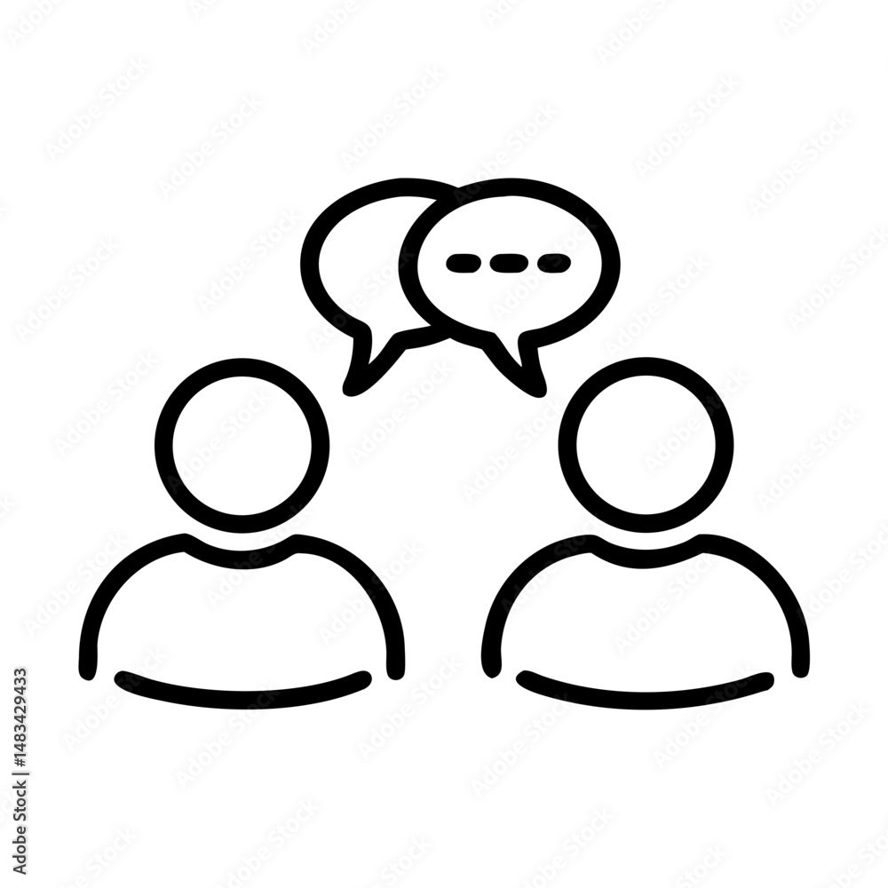 Poster Two Users Conversing Icon Representing Face-to-Face Dialogue, Social Interaction, and Verbal Communication