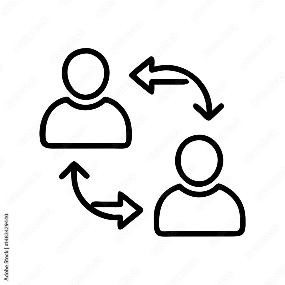 Poster Two User Profiles with Arrows Icon Representing Data Exchange, User Interaction, and Account Synchronization
