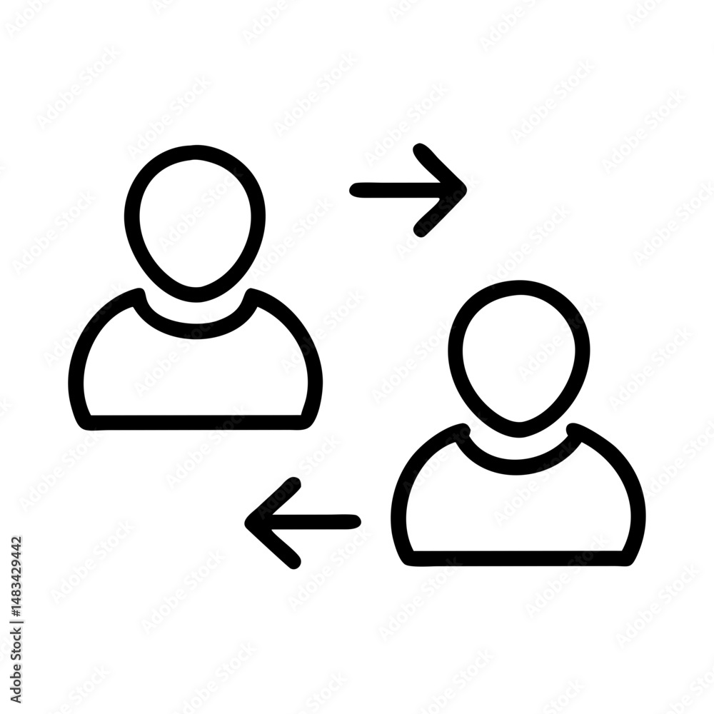 Poster Two User Profiles with Arrows Icon Representing Data Exchange, User Interaction, and Account Synchronization