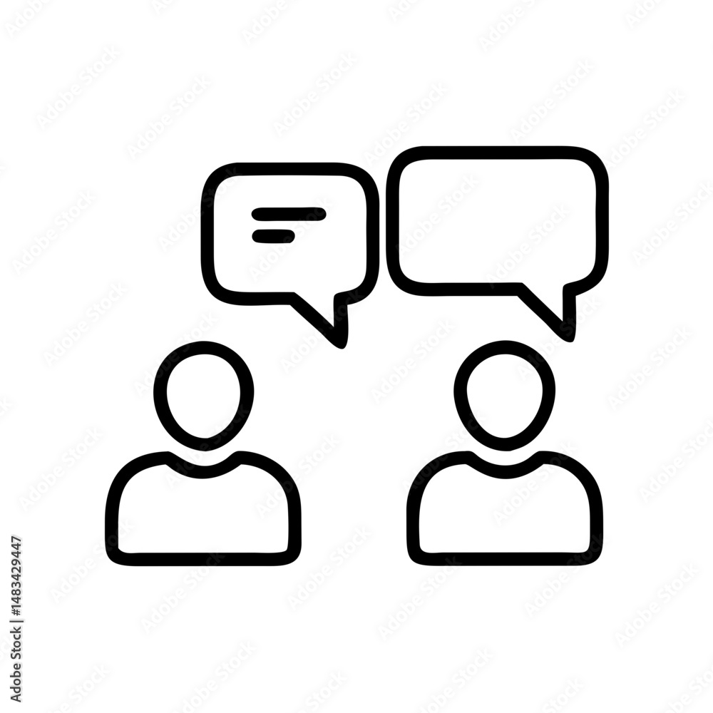 Poster Two Users Conversing Icon Representing Face-to-Face Dialogue, Social Interaction, and Verbal Communication