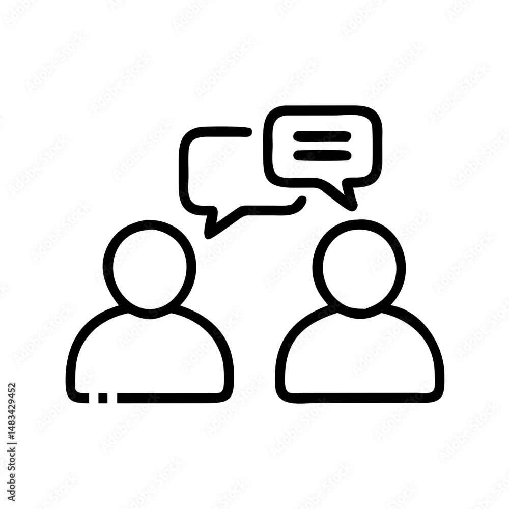 Poster Two Users Conversing Icon Representing Face-to-Face Dialogue, Social Interaction, and Verbal Communication