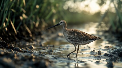 Wading bird in a muddy marsh