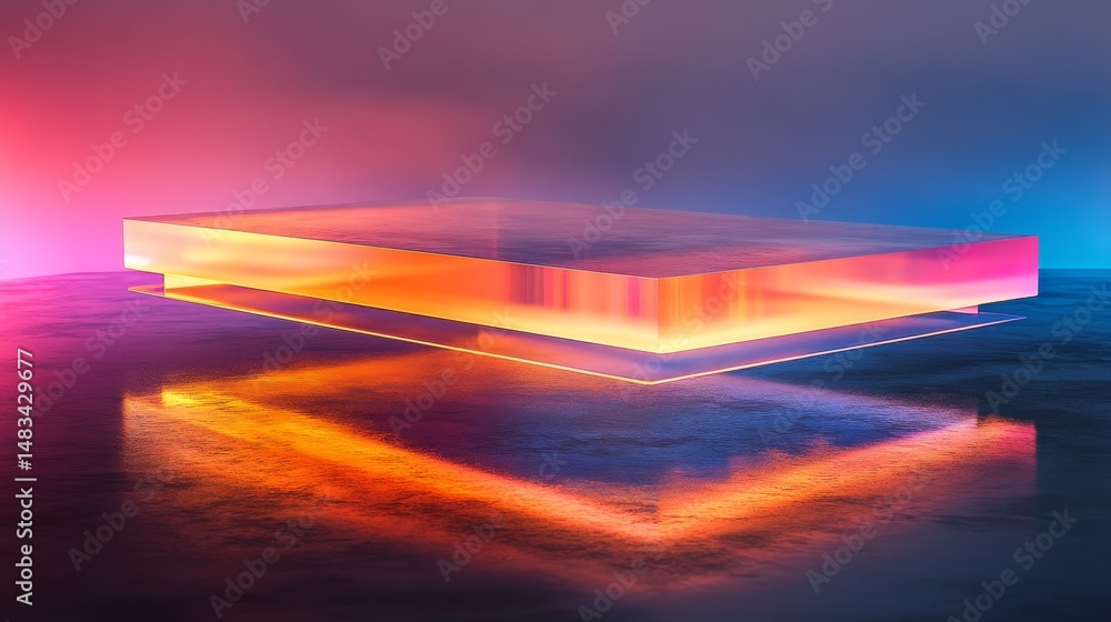 Poster abstract illuminated translucent geometric structure.
