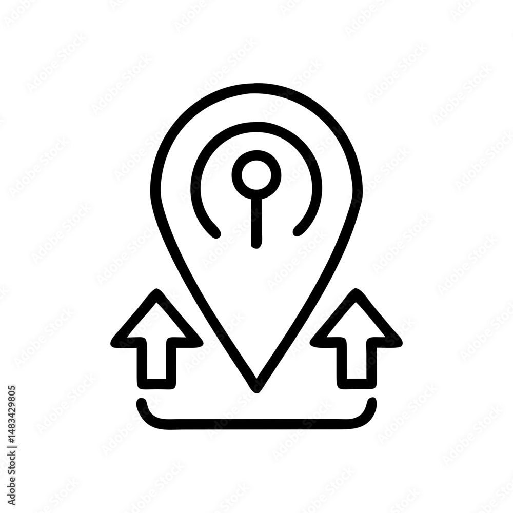 Poster Upload Arrow with Location Symbol Icon Representing Geo-Tagged File Transfer, Cloud Upload, and Location-Based Data Sharing