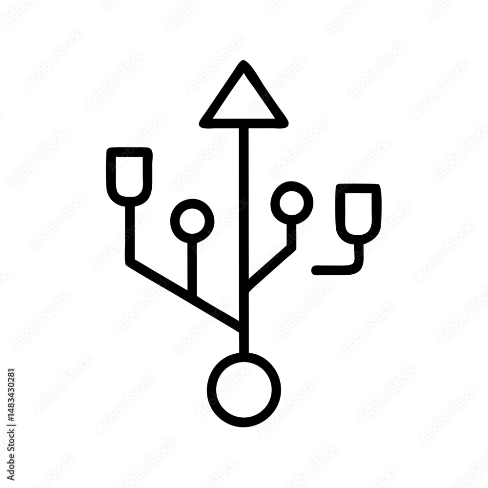 Poster USB Connection Tree Symbol Icon Representing Data Routing, Multi-Port Hub Structure, and Peripheral Connectivity