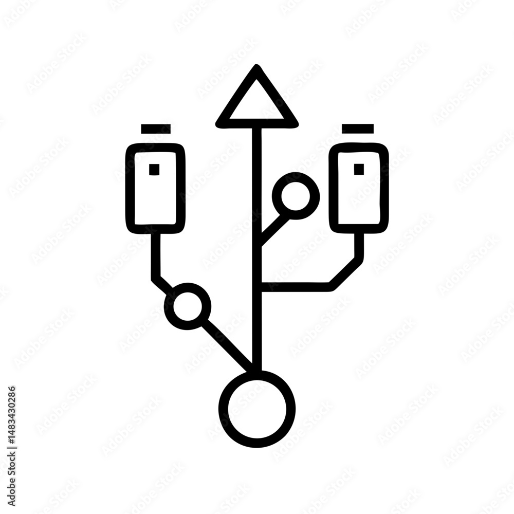 Poster USB Connection Tree Symbol Icon Representing Data Routing, Multi-Port Hub Structure, and Peripheral Connectivity