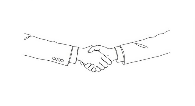 Elegant single line handshake representing partnership and agreement on white