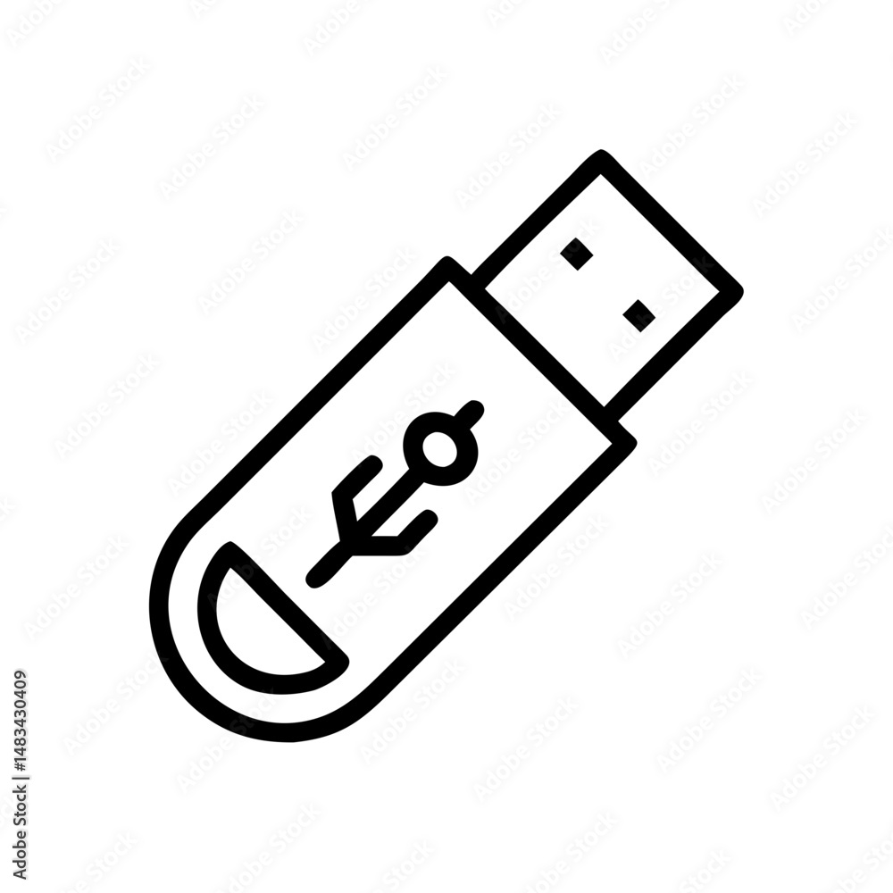 Poster USB Stick with Rounded Edge Icon Representing Portable Data Storage, File Transfer, and External Memory Device