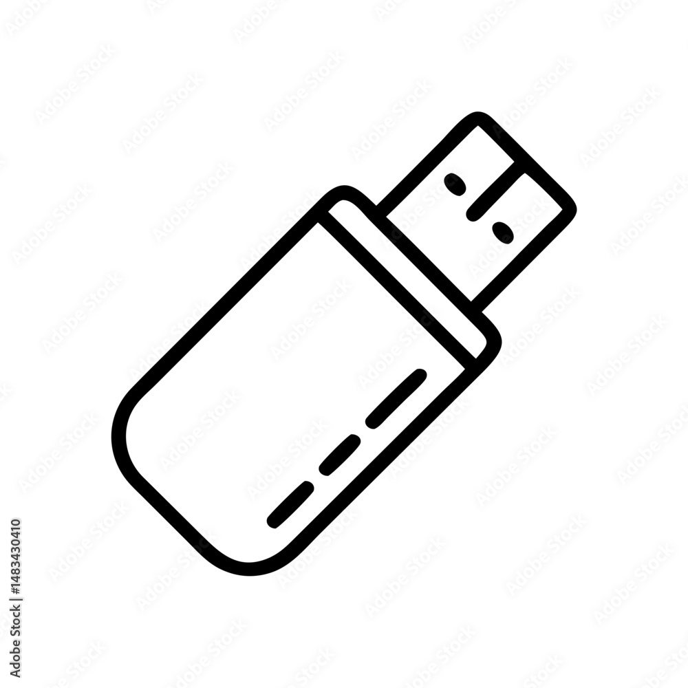 Poster USB Stick with Rounded Edge Icon Representing Portable Data Storage, File Transfer, and External Memory Device