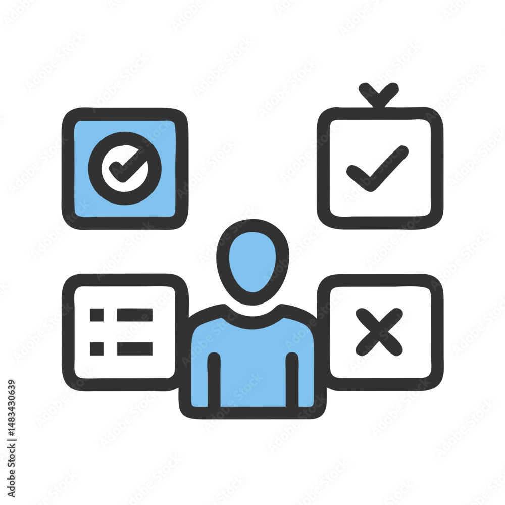 Poster user with choice boxes icon representing decision making, option selection, and interactive user inp