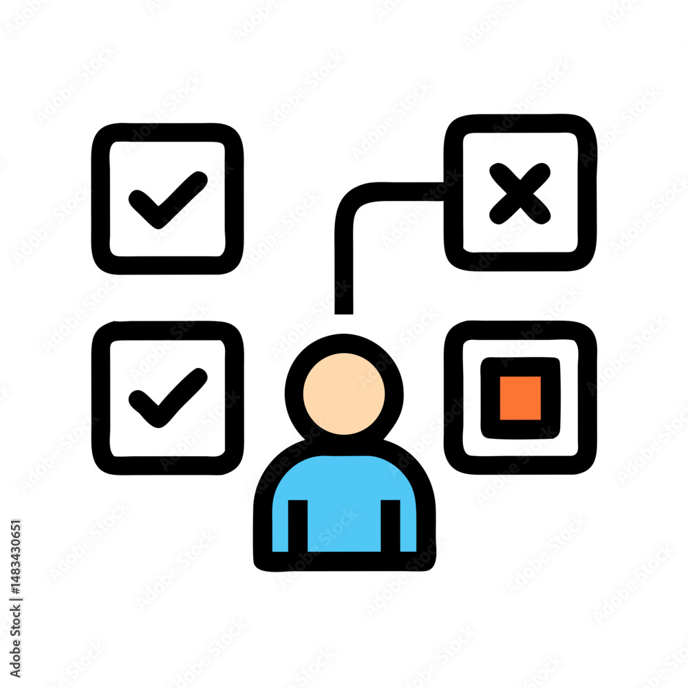 Poster user with choice boxes icon representing decision making, option selection, and interactive user inp