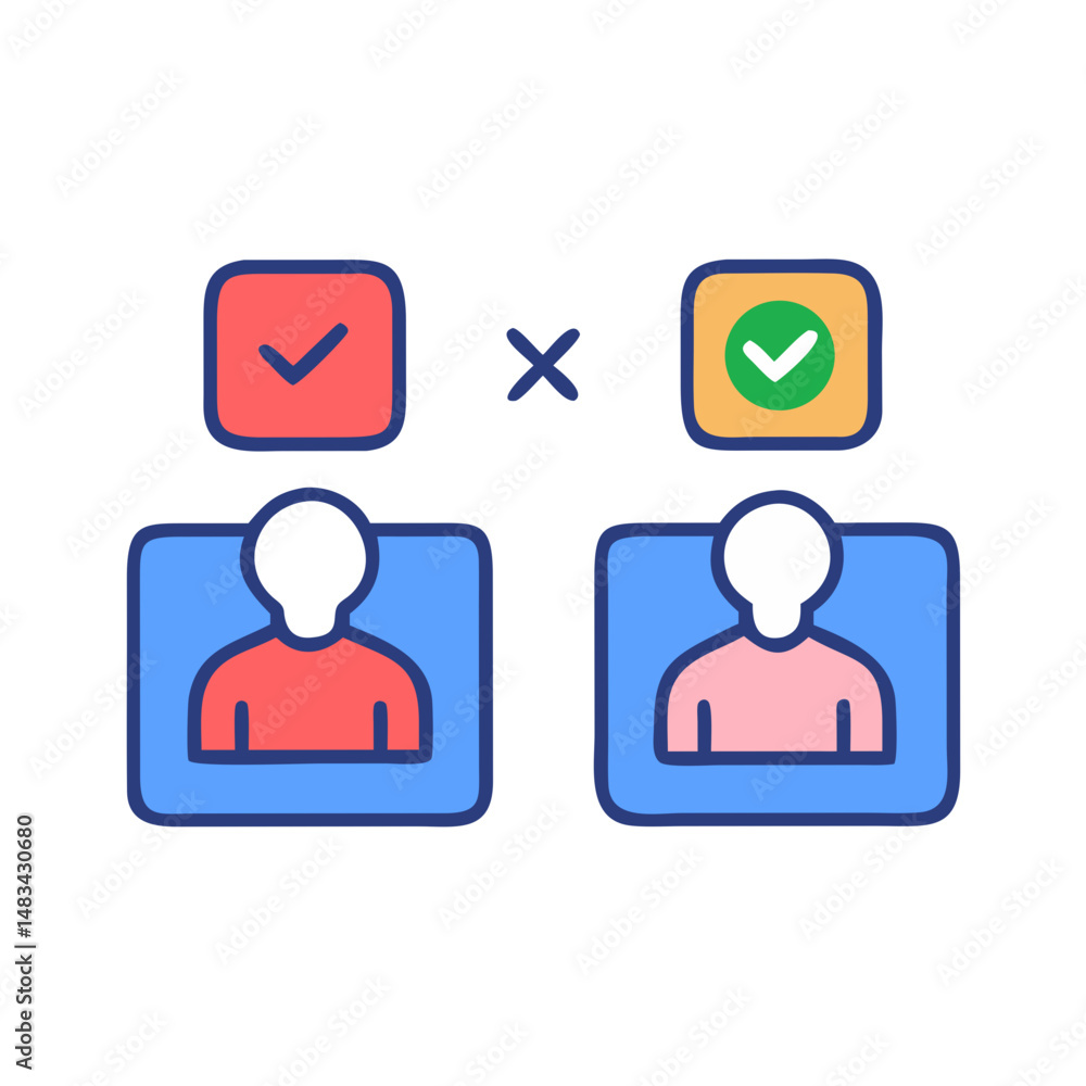 Poster user with choice boxes icon representing decision making, option selection, and interactive user inp