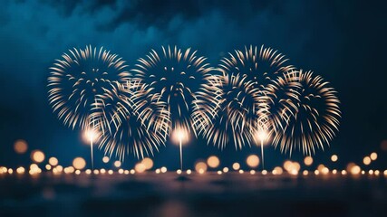 Panorama backdrop banner for party - sparklers and bokeh lights set against a dark blue night sky texture, with text space included - Powered by Adobe