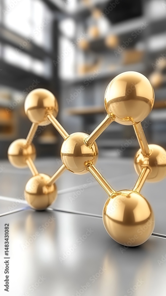 Poster abstract golden molecule structure on futuristic background rendering