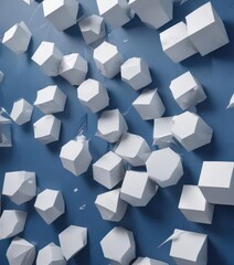 Abstract blue background, layered white geometric shapes  , modern,  abstract