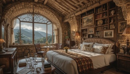 Majestic Mountain View Suite: Luxurious Bedroom with Breathtaking Scenery