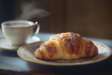 Warm croissant and tea